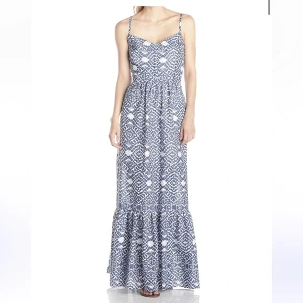 Betsey Johnson Blue and White Patterned Maxi Dress